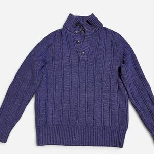 Banana Republic Men's Navy Cable-Knit Button Mock Neck Sweater